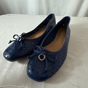 Nautica Navy Blue Perforated Ballet Flats | Bow Accent Slip-On Shoes | Casual Co